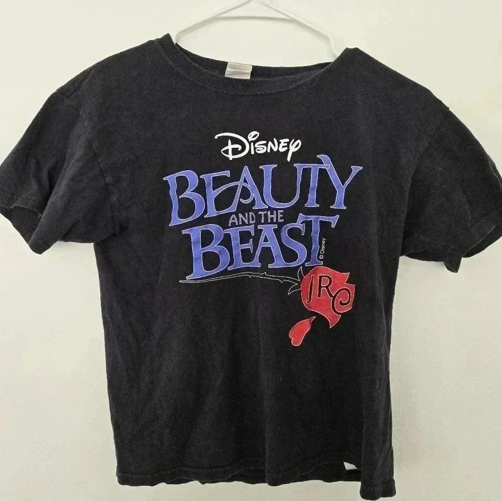 Vintage 90s Disney Beauty and the Beast T-shirt Black Kids Size Medium M Rare